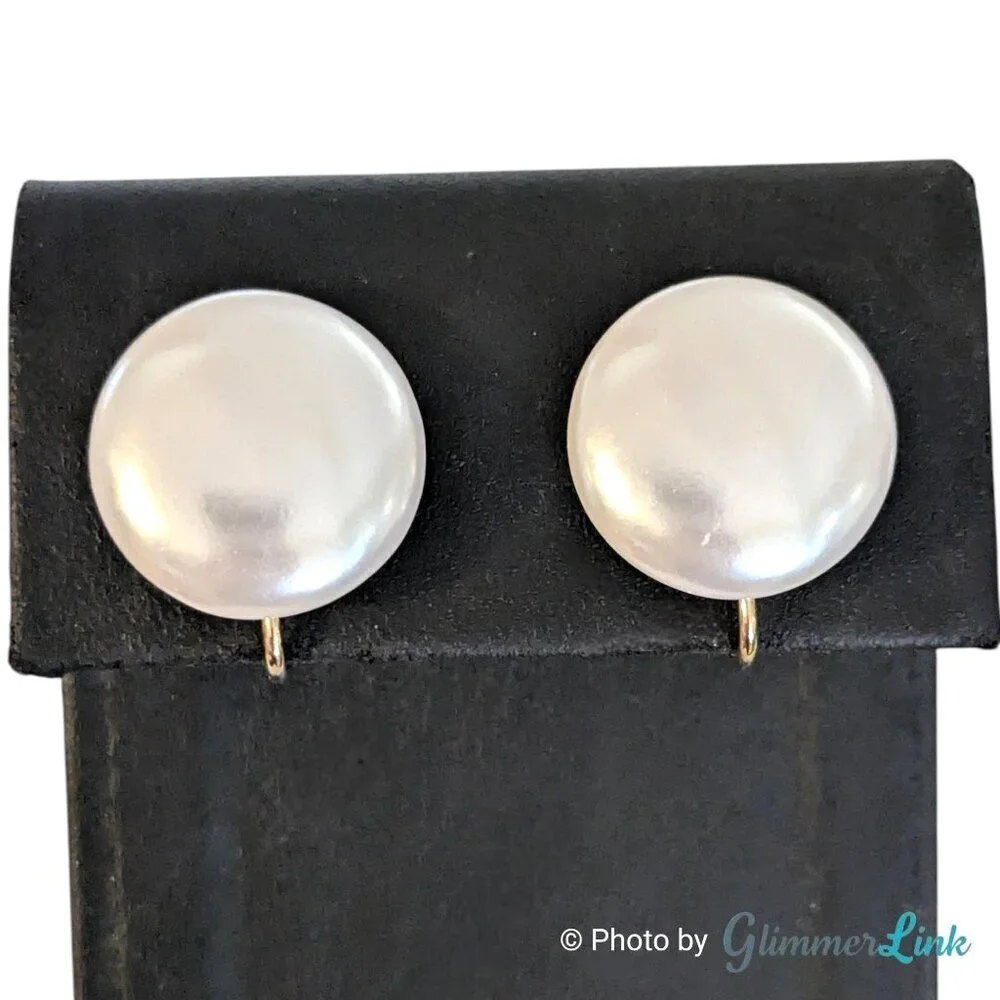 Vintage 1950s White Faux Pearl Button Earrings – Adjustable Screw Back Earrings